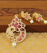 Designer gold plated cz peacock pendants set