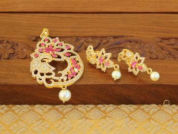 Designer gold plated cz peacock pendants set 2