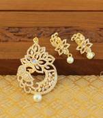 Designer gold plated cz peacock pendants set