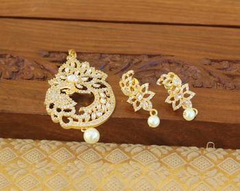 Designer gold plated cz peacock pendants set 2