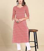 Trendmalls Women's Cotton Ribbon Sleeve Calf Length Kurta Kurti for Women
