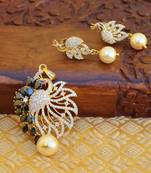 Designer gold plated cz peacock pendants set