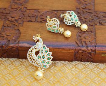 Designer gold plated cz peacock pendants set 1