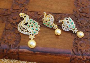 Designer gold plated cz peacock pendants set 2