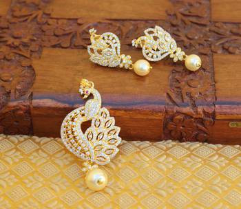 Designer gold plated cz peacock pendants set 1