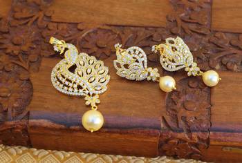 Designer gold plated cz peacock pendants set 2
