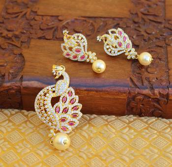 Designer gold plated cz peacock pendants set 1