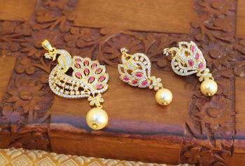 Designer gold plated cz peacock pendants set 2