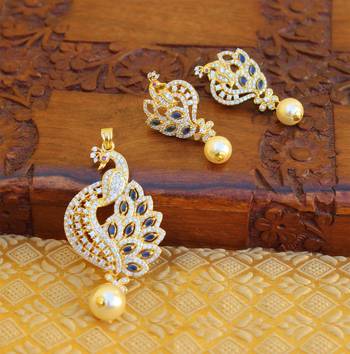 Designer gold plated cz peacock pendants set 1