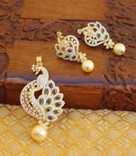 Designer gold plated cz peacock pendants set