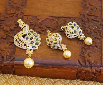 Designer gold plated cz peacock pendants set 2