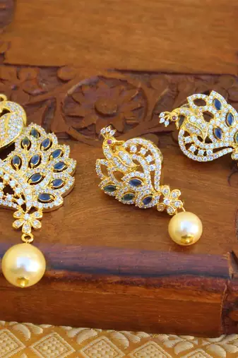 Designer gold plated cz peacock pendants set