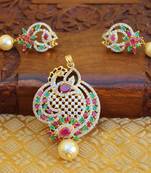 Designer gold plated cz peacock pendants set