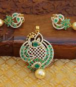 Designer gold plated cz peacock pendants set