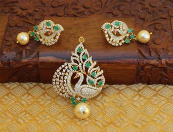 Designer gold plated cz peacock pendants set 1