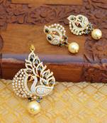 Designer gold plated cz peacock pendants set