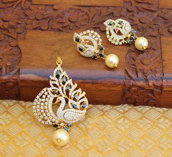 Designer gold plated cz peacock pendants set 2
