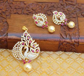 Designer gold plated cz peacock pendants set 1