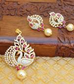 Designer gold plated cz peacock pendants set