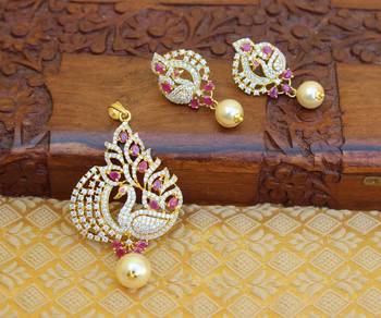 Designer gold plated cz peacock pendants set 2