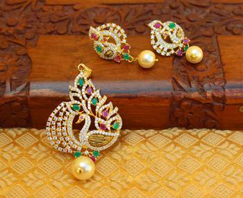 Designer gold plated cz peacock pendants set 1