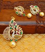 Designer gold plated cz peacock pendants set