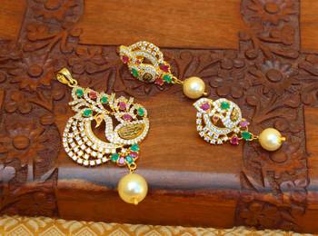 Designer gold plated cz peacock pendants set 2