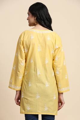 Trendmalls Yellow Woven Cotton Short Kurti for Women 2