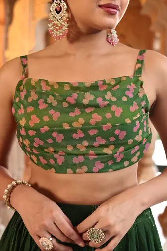 Green Yellow Floral Printed Georgette Lehenga And Choli