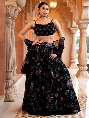 Yellow Faux Georgette Floral Printed Lehenga Choli for Women 1