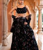 Yellow Georgette Floral Lehenga Choli for Women