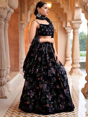Yellow Faux Georgette Floral Printed Lehenga Choli for Women 2