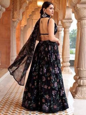 Yellow Faux Georgette Floral Printed Lehenga Choli for Women 3
