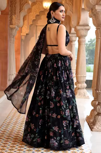 Yellow Faux Georgette Floral Printed Lehenga Choli for Women