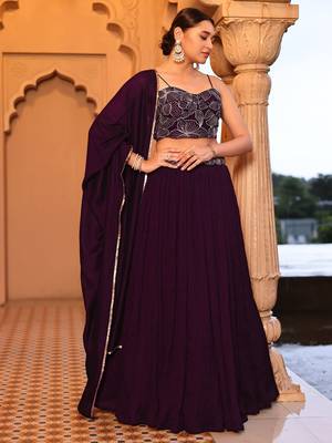 Wine silk blend Crush Lehenga Choli with Duppatta 1