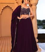 Wine Silk Crush Lehenga with Duppatta And fency Work Blouse