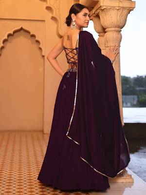 Wine silk blend Crush Lehenga Choli with Duppatta 3