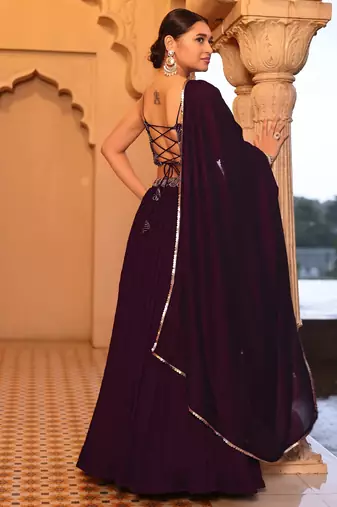 Wine silk blend Crush Lehenga Choli with Duppatta