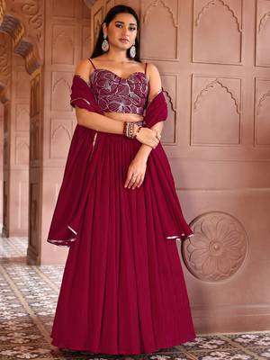 Magenta silk blend Crush Lehenga choli with Duppatta 1