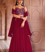 Magenta Silk Blend Crush Lehenga with Duppatta And fency Work Blouse