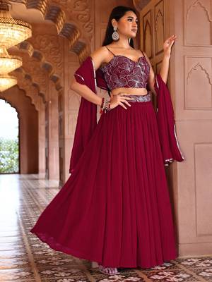 Magenta silk blend Crush Lehenga choli with Duppatta 2