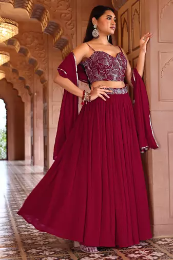 Magenta silk blend Crush Lehenga choli with Duppatta
