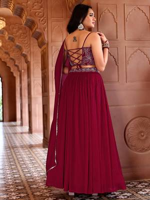 Magenta silk blend Crush Lehenga choli with Duppatta 3