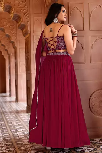 Magenta silk blend Crush Lehenga choli with Duppatta