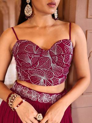 Magenta silk blend Crush Lehenga choli with Duppatta 4