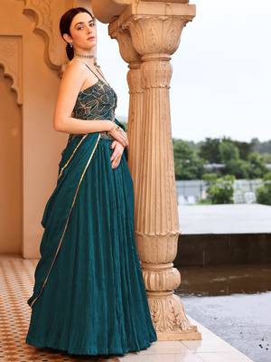 Teal silk blend Crush Lehenga choli with Duppatta 2