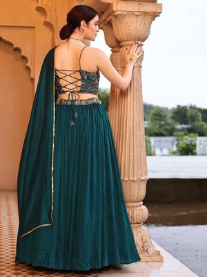 Teal silk blend Crush Lehenga choli with Duppatta 3