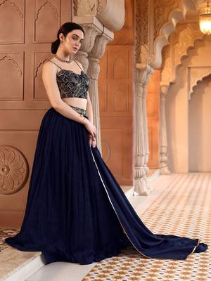 Navy Blue silk blend Sequin Embroidered Lehenga Choli 1