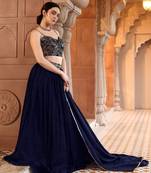 Navy Blue Silk Sequin Embroidered Lehenga Choli for Party