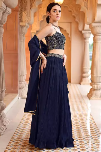 Navy Blue silk blend Sequin Embroidered Lehenga Choli